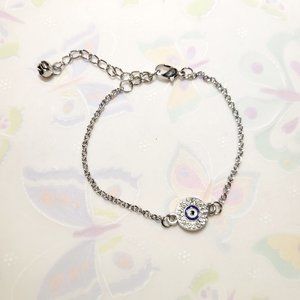 👁💙👁Minimalist Good Luck Evil eye Sterling Silver Bracelet with Jingle Bell👁